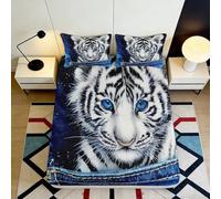 3D Printed White Tiger Pattern Elastic Fitted Sheet Microfiber Deep Pocket Bedroom Bedding Set Full Wrap Non-Slip White Tiger Mattress Fitted Cover Washable 90x200x25cm