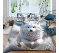 3D Printed White wolf running Duvet Cover Polyester fantasy art style Quilt Cover Stain Resistant Easy Care for Uni Student Shared Apartment Bedroom Daily Use King（220x240cm）