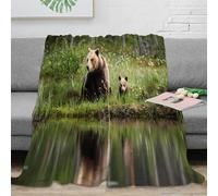 3D Printed Wild bear family Soft Throw Microfiber Soft Cosy Bedding Warm Nature wildlife scene Travel Blanket Compact Portable for Students Campers Travellers Young Adults 50x60inch(127x152cm)