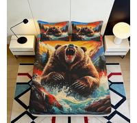 3D Printed Wild Bear Fitted Sheet Microfiber Deep Pocket Bedroom Bedding Non-Slip Full Wrap Bear Mattress Fitted Cover for Adults Teens 120x200x25cm