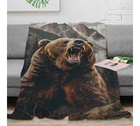 3D Printed Wild bear roaring Throw Blanket Microfiber Soft Cosy Bedding Warm Nature wilderness scene Bedding Blanket Wrinkle Resistant Anti Static for Couples Families Guests 40x50inch(100x130cm)