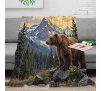3D Printed Wild bear standing Home Blanket Microfiber Warm Soft Bedding Cosy Mountain landscape Bedding Blanket Compact Portable for Campers Travellers Students Young Adults 40x50inch(100x130cm)