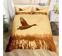 3D Printed Wild Geese and Dead Grass Single Duvet Cover Set Autumn Scene Bedding Set Soft Breathable Microfibre Quilt Cover 135x200 with Zipper Closure and 2 Pillowcases 50x75 1214-A