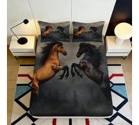 3D Printed Wild Horse Fitted Sheet Microfiber Soft Brown Black Stallion Bed Cover for Bedroom Dorm Mattress Decor 90x200x25cm