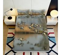 3D Printed Wild Lake Scene Fitted Sheet Microfiber Deep Pocket Non-Slip Bedding Birds Mattress Fitted Cover Washable for Bedroom 120x200x25cm
