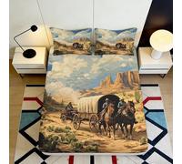 3D Printed Wild West Wagon Fitted Sheet Microfiber Soft Brown Desert Landscape Bed Cover for Bedroom Guest Room Decor 90x200x25cm