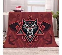 3D Printed Wild Wolf On Red Background Flannel Fleece Blanket （270GSM） Animal Super Cozy 150x200 cm Double Size Fade Resistant Home Decor Gift - Machine Washable