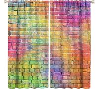 3D Printed Window Blackout Curtains Colored Brick Wall Room Darkening Curtains For Bedroom Living Room Treatment - Drop Noise Reduce Curtains Home Office/Bedroom 150(W) X 166(H) Cm 9426352161281