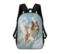 3D Printed Winged Sheltie Dog Flying in Clouds Shetland Sheepdog Pet Loss Wall Art Children School Bookbags Fashion Rucksack Casual Travel Children's Backpacks Large Capacity Daypack for Boys Girls 1