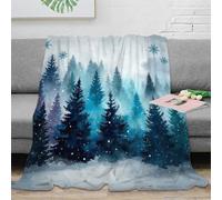 3D Printed Winter forest scene Thermal Blanket Microfiber Warm Thermal Bedding Soft Blue tone artistic Fluffy Blanket Luxurious Gift for Friends Colleagues Loved Ones 50x60inch(127x152cm)