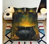 3D Printed Witch Cauldron Fitted Sheet Microfiber Deep Pocket Non-Slip Bedroom Bedding Magic Pot Mattress Fitted Cover Washable 200x200x25cm
