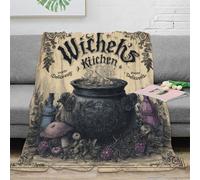 3D Printed Witch Kitchen Warm Blanket Microfiber Soft Cosy Bedding Breathable Vintage Illustrated Art Living Room Throw Anti Static Fade Resistant for Kids Adults Families 50x60inch(127x152cm)