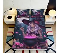 3D Printed Witch Magic Fitted Sheet Microfiber Non-Slip Deep Pocket Bedroom Set Magic Mattress Fitted Cover Washable 200x200x25cm