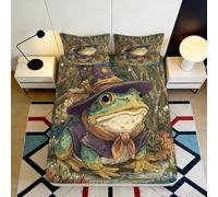 3D Printed Wizard Frog Fitted Sheet Microfiber Soft Breathable Forest Magic Bed Cover for Bedroom Dorm Decor 90x200x25cm