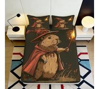 3D Printed Wizard Hamster Fitted Sheet Microfiber Soft Anti-Slip Magic Animal Bed Cover for Bedroom Dorm Decor 90x200x25cm