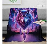 3D Printed Wolf Dreamcatcher Cosy Throw Microfiber Warm Thermal Bedding Soft Fantasy Art Couch Blanket Machine Washable No Shedding for Adults Couples Households 40x50inch(100x130cm)
