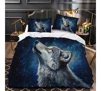 3D Printed Wolf Duvet Cover Set 155x220(61″×87″),Soft Microfiber Hypoallergenic Animals Starry Sky Bedding Set with Pillowcase, Quilt Cover with Zipper for Kids, Teens 1e101