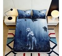 3D Printed Wolf Forest Fitted Sheet Microfiber Deep Pocket Non-Slip Bedding Set Full Wrap Mattress Fitted Cover for Adults Bedroom 140x200x25cm