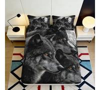 3D Printed Wolf Pack Fitted Sheet Microfiber Soft Black Grey Mattress Cover Bedroom Decor Non-Slip Machine Washable 90x200x25cm