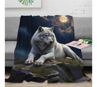3D Printed Wolf under moon All Season Blanket Microfiber Soft Warm Bedding Breathable Fantasy night scene Sofa Throw Lightweight All Season for Homeowners Renters Adults 40x50inch(100x130cm)