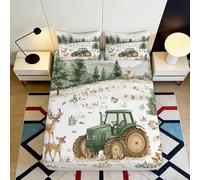 3D Printed Woodland Tractor Fitted Sheet Microfiber Deep Pocket Non-Slip Bedding Set Forest Animal Mattress Fitted Cover Washable 90x200x25cm