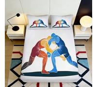 3D Printed Wrestling Pattern Fitted Sheet Microfiber Deep Pocket Non-Slip Wrestling Mattress Fitted Cover for Bedroom Adults Washable Bedding 90x200x25cm