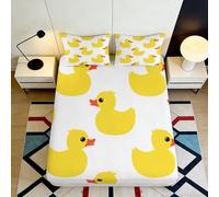 3D Printed Yellow Duck Fitted Sheet Microfiber Deep Pocket Bedroom Bedding Washable Yellow Duck Mattress Fitted Cover for Adults 180x200x25cm