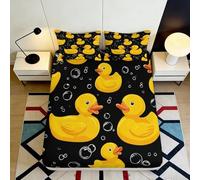 3D Printed Yellow Duck Fitted Sheet Microfiber Deep Pocket Bubble Duck Mattress Fitted Cover Non-Slip Bedroom Bedding 180x200x25cm