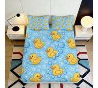 3D Printed Yellow Duck Fitted Sheet Microfiber Non-slip Mattress Cover Cartoon Bubble Pattern for Bedroom Guest Room Decor 90x200x25cm