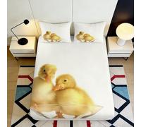 3D Printed Yellow Duck Fitted Sheet Microfiber Soft Breathable Duckling Bed Cover for Bedroom Dorm Mattress Protection Decor 90x200x25cm