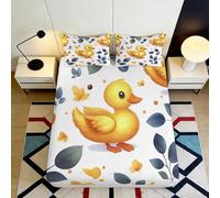 3D Printed Yellow Duck Fitted Sheet Microfiber Soft Decorative Leaf Butterfly Bed Cover for Bedroom Dorm Mattress Protection 90x200x25cm