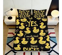 3D Printed Yellow Duck Fitted Sheet Microfiber Soft Non-Slip Mattress Cover for Bedroom Dorm Bed Decor Black 90x200x25cm