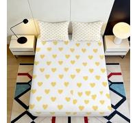 3D Printed Yellow Heart Microfiber Fitted Sheet Deep Pocket Non-Slip Bedroom Bedding Adult Washable Mattress Fitted Cover 120x200x25cm