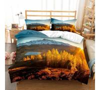 3D Printed Yellow Leaves and Mountain Peaks Single Duvet Cover Set 3 Piece Microfibre Bedding Set Natural Scenery Quilt Cover 155x220 cm with 2 Pillowcases 50x75 cm and Zipper Closure k.6220