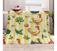3D Printed Yellow Striped Chicken, Eggs - 14 Flannel Fleece Blanket （270GSM） Pastoral Style Super Cozy 150x200 cm Double Size Fade Resistant Home Decor Gift - Machine Washable