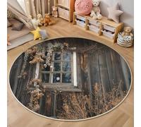 3D Printed Yellow Vine Wall Highland Cattle Round Area Rug Circular Carpet Soft Non-Slip Washable Mat Low Pile Rug Wild Animals Anti-Slip Carpet For Living Room Bedroom Decoration,160Cm