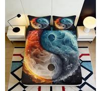 3D Printed Yin Yang Fire Water Fitted Sheet Microfiber Soft Non-Slip Mandala Bed Cover for Bedroom Guestroom Decor 90x200x25cm