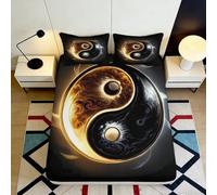 3D Printed Yin Yang Fitted Sheet Microfiber Black Gold Bed Cover for Bedroom Dorm Mattress Protection Decor 90x200x25cm