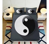 3D Printed Yin Yang Fitted Sheet Microfiber Deep Pocket Bedroom Bedding Yin Yang Mattress Fitted Cover Elastic Hem Anti-Slip Washable for Adults Teens 160x200x25cm