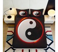 3D Printed Yin Yang Fitted Sheet Microfiber Soft Black White Fire Bed Cover for Bedroom Guest Mattress Protection Decor 90x200x25cm
