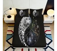 3D Printed Yin Yang Leopard Fitted Sheet Microfiber Soft Bedroom Decor Black Panther Mattress Cover for All Ages 90x200x25cm