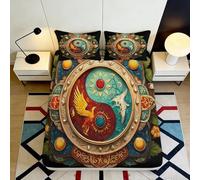 3D Printed Yin Yang Phoenix Fitted Sheet Microfiber Soft Artistic Dragon Bed Cover for Bedroom Dorm Decor 90x200x25cm
