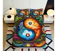3D Printed Yin Yang Sun Moon Fitted Sheet Microfiber Soft Colorful Bed Cover for Bedroom Guestroom Decor 90x200x25cm