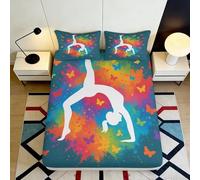 3D Printed Yoga Figure Butterfly Fitted Sheet Microfiber Deep Pocket Bedroom Bedding Set Butterfly Pattern Mattress Fitted Cover Elastic Hem for Adults 120x200x25cm