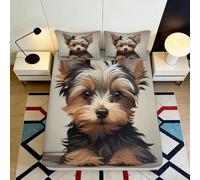 3D Printed Yorkshire Terrier Dog Fitted Sheet Microfiber Soft Grey Bed Cover Non Slip for Bedroom Guest Room Decor 90x200x25cm