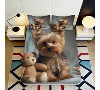 3D Printed Yorkshire Terrier Dog Fitted Sheet Microfiber Soft Teddy Bear Bed Cover for Bedroom Guest Room Easy Care 90x200x25cm
