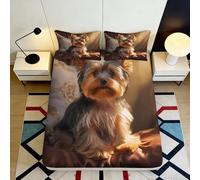3D Printed Yorkshire Terrier Fitted Sheet Microfiber Soft Brown Dog Bed Cover Non Slip Easy Care Bedroom Decor 90x200x25cm
