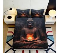 3D Printed Zen Buddha Fitted Sheet Microfiber Deep Pocket Bedroom Bedding Non-Slip Buddha Mattress Fitted Cover Washable for Adults 140x200x25cm
