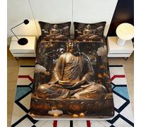 3D Printed Zen Buddha Fitted Sheet Microfiber Deep Pocket Bedroom Bedding Zen Mattress Fitted Cover Non-Slip Washable for Adults 200x200x25cm