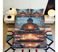 3D Printed Zen Buddha Fitted Sheet Microfiber Deep Pocket for Adults Bedroom Bedding Buddha Mattress Fitted Cover Non-Slip Washable 160x200x25cm